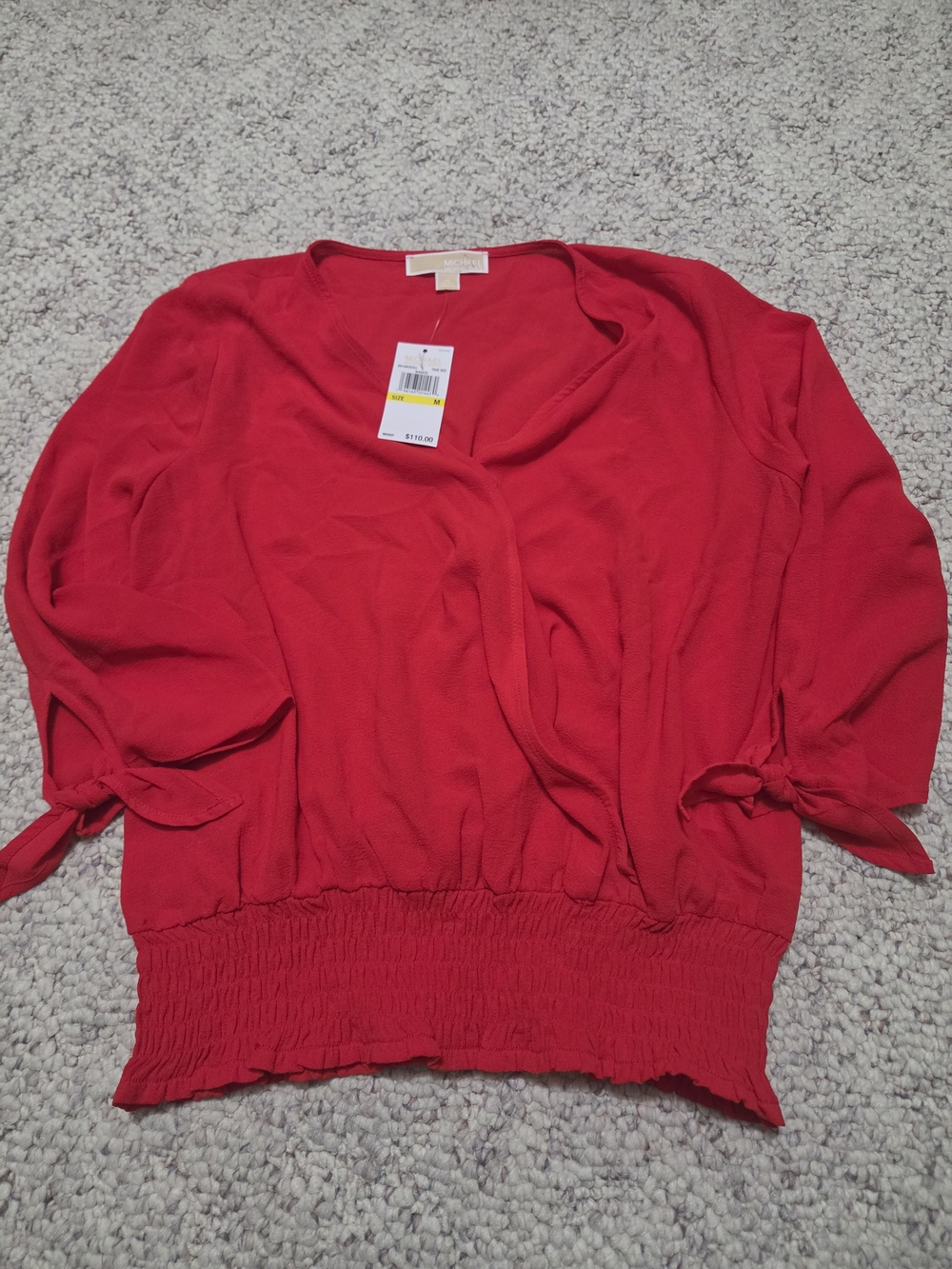 Michael Kors Red Tie-Sleeve V-Neck Pullover